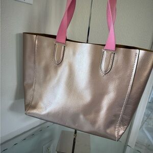 COACH Derby Rose Gold Metallic Pebble Leather Tote Bag with Pink Handles NWOT.